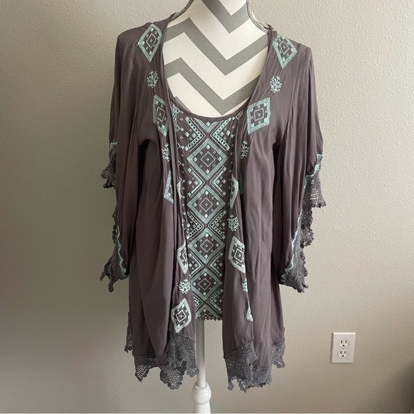 Rip Curl 2 Piece Tank Top & Kimono Set Grey & Blue - Picture 2 of 6